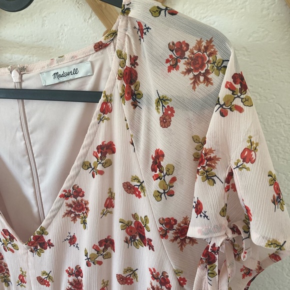 Madewell Pink Ruffle-Waist Short Tie-Sleeve Floral Midi Dress, great condition - Picture 2 of 3